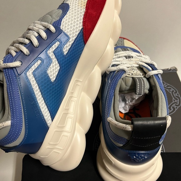 Versace Chain Reaction Platform Low Top Sneakers Blue Red Size 9.5 42.5 Repl Box - Picture 9 of 12